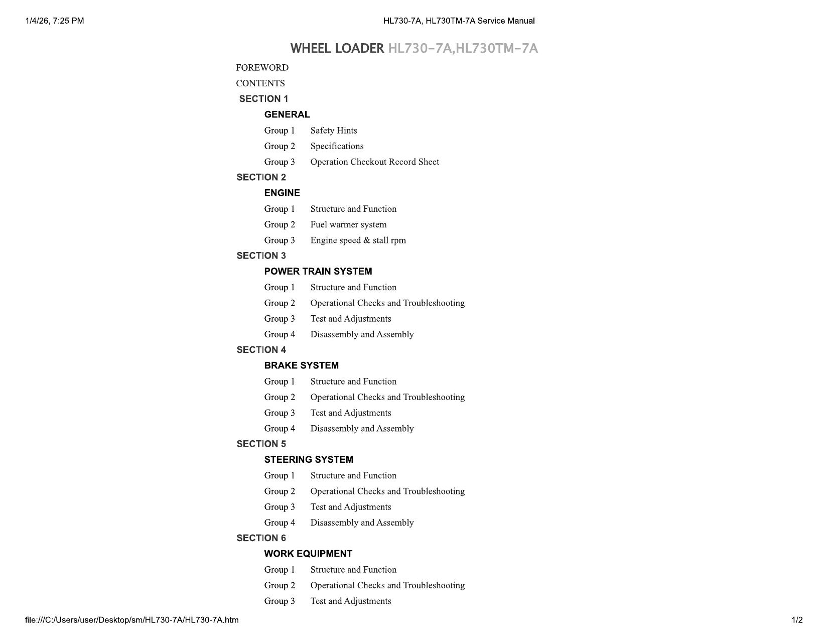 HL730-7A, HL730TM-7A Service Manual